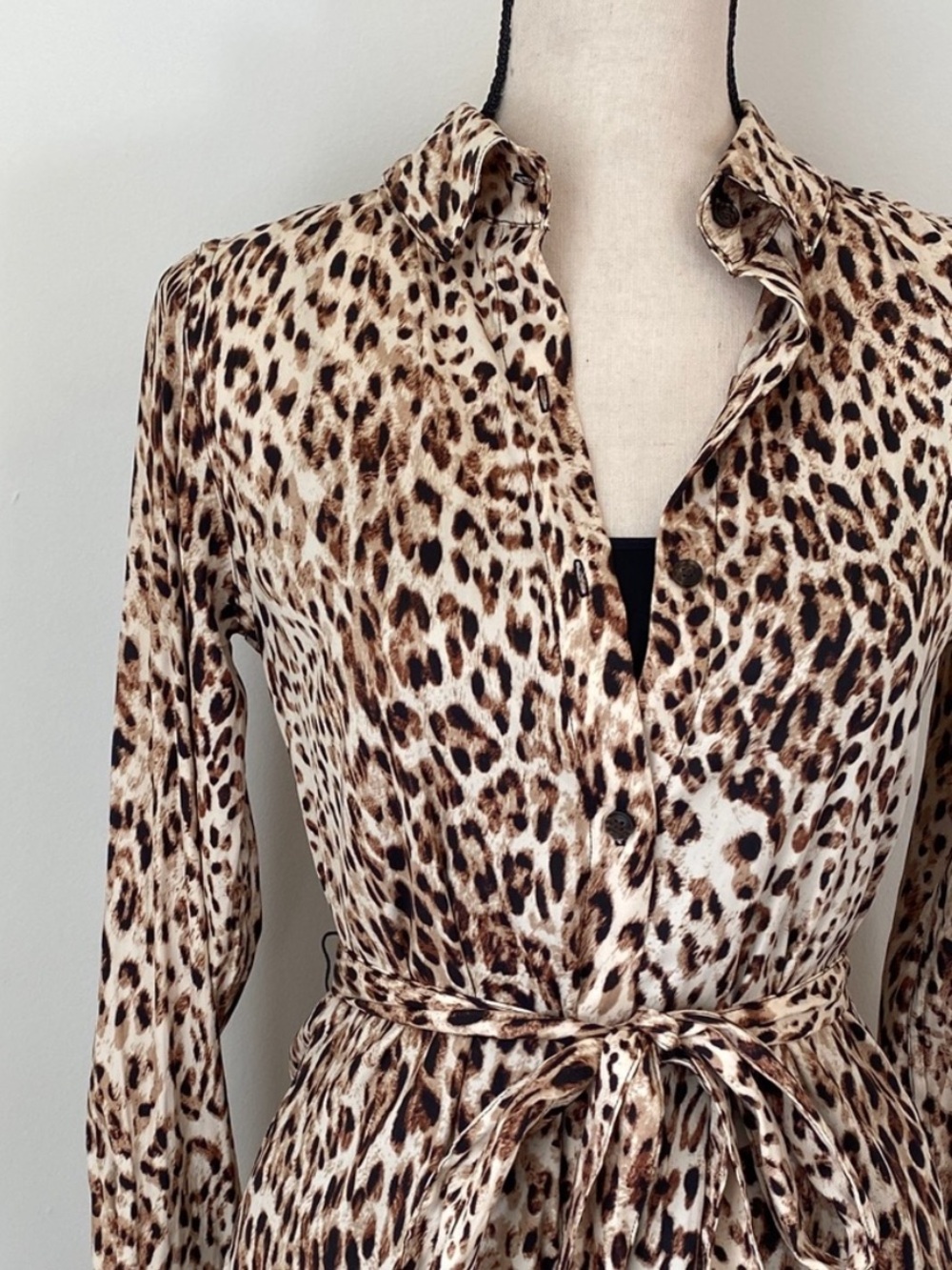 BR Factory Midi Shirt Dress w/Black Slip & Pockets in Cream & Black Animal Print